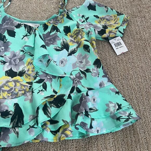 J.O.A. Teal Flower Ruffle off the shoulder cap sleeves Blouse - Picture 3 of 6